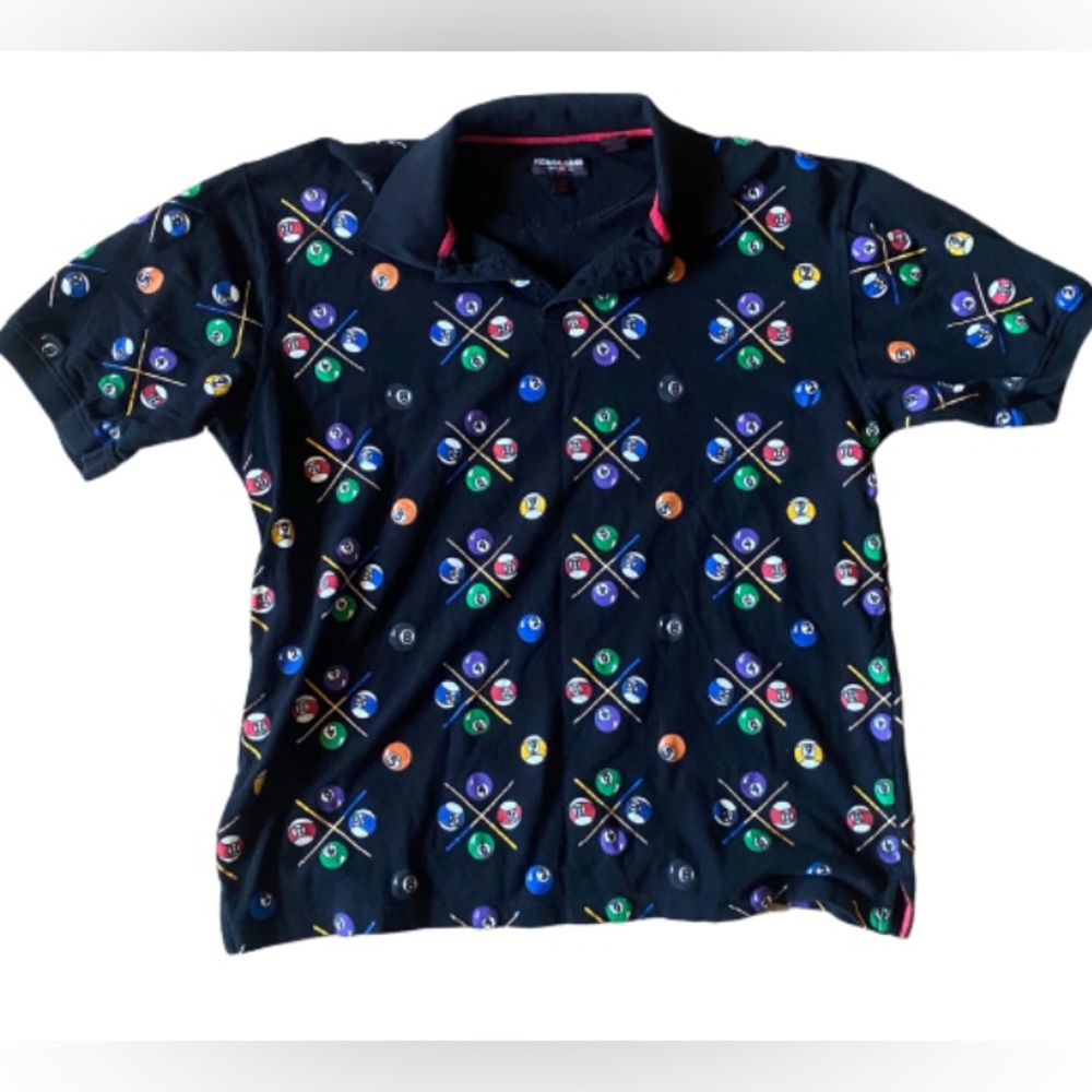KOMAN JEANS MEN’s Billard Pool Black Multicolor Polo Shirt Size 2XL